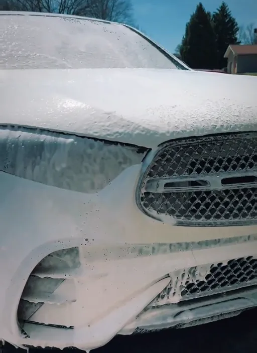 Exterior of a car with soap on it